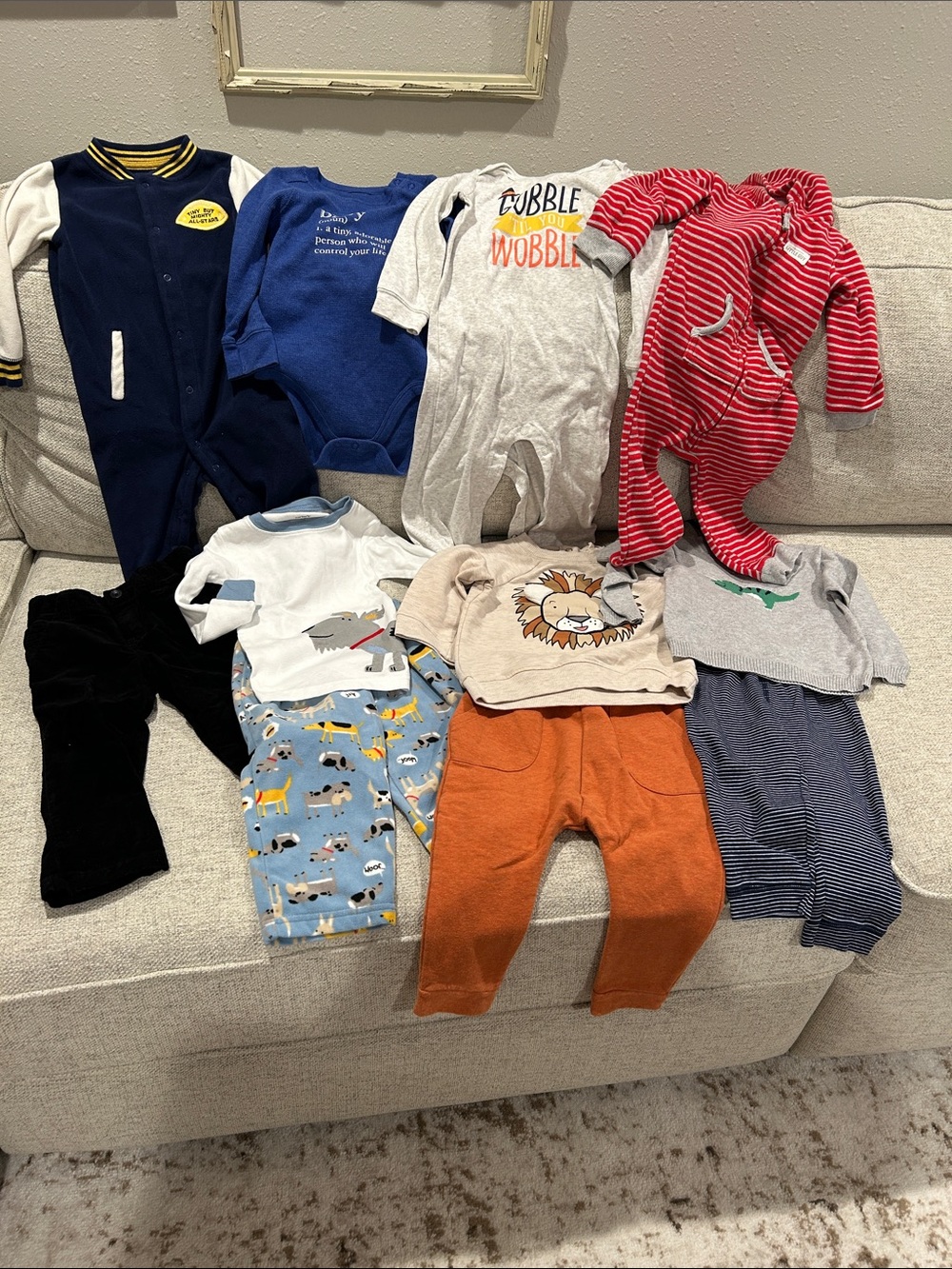 Mixed Baby One-Piece & Outfit Bundle - Blue, Red, Gray, Orange